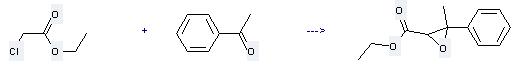 Ethyl 3-methyl-3-phenylglycidate  can be prepared by chloroacetic acid ethyl ester with 1-phenyl-ethanone. 